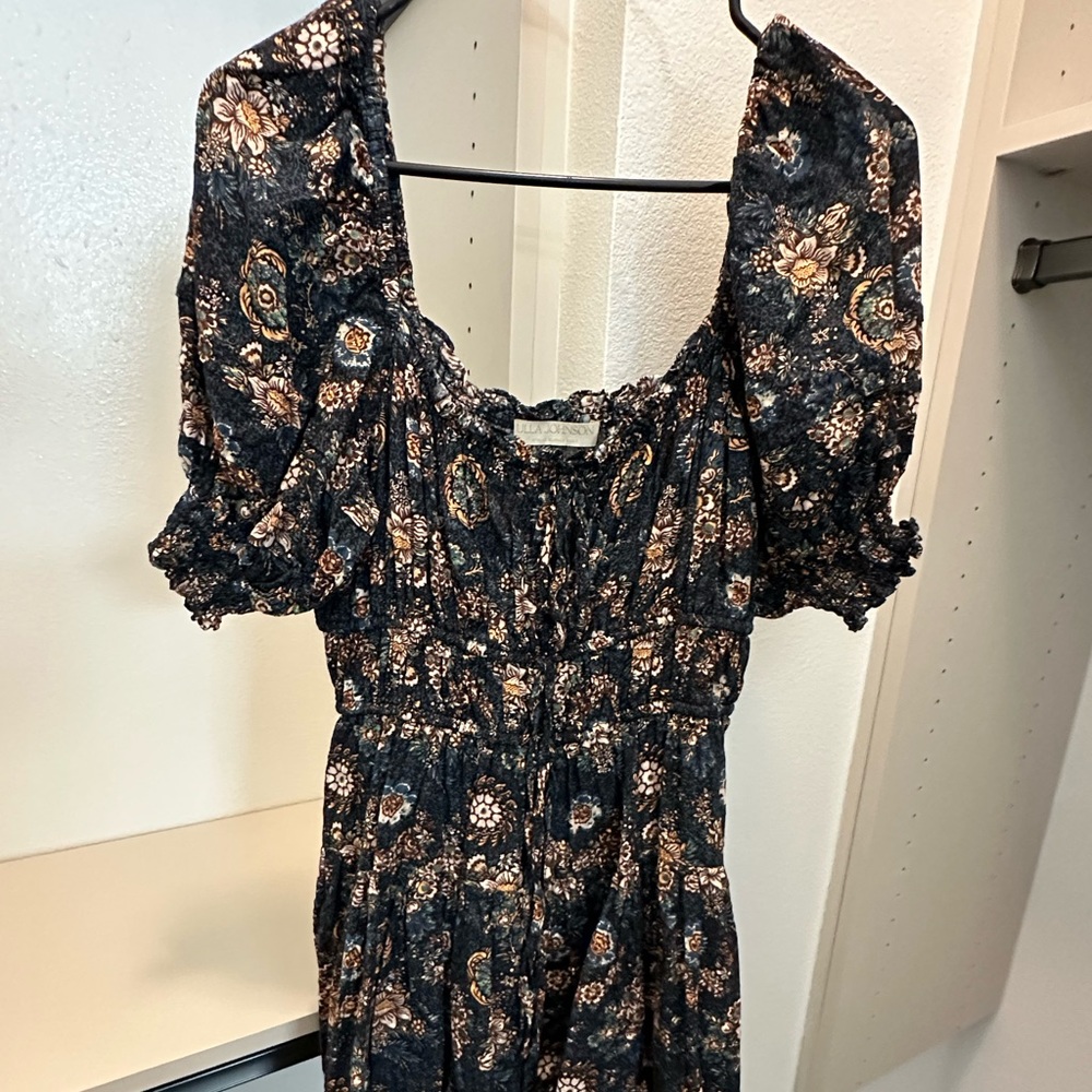 Ulla Johnson Tan Smocked Ruffled Sundress